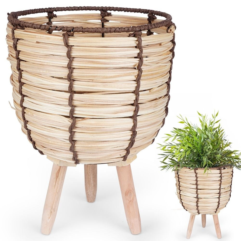 Wicker Pot on Wooden Legs in Modern Boho Style