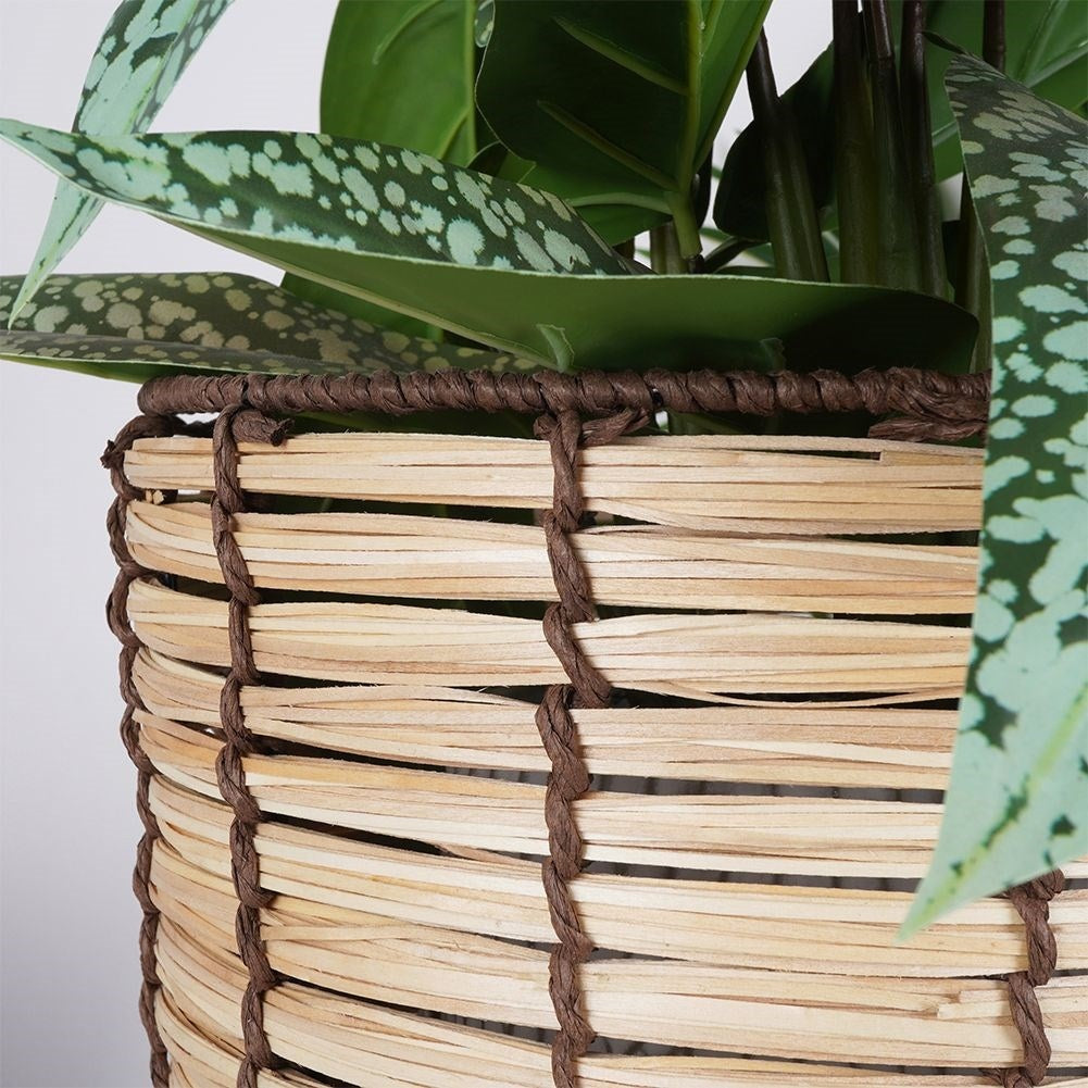 Wicker Pot on Wooden Legs in Modern Boho Style