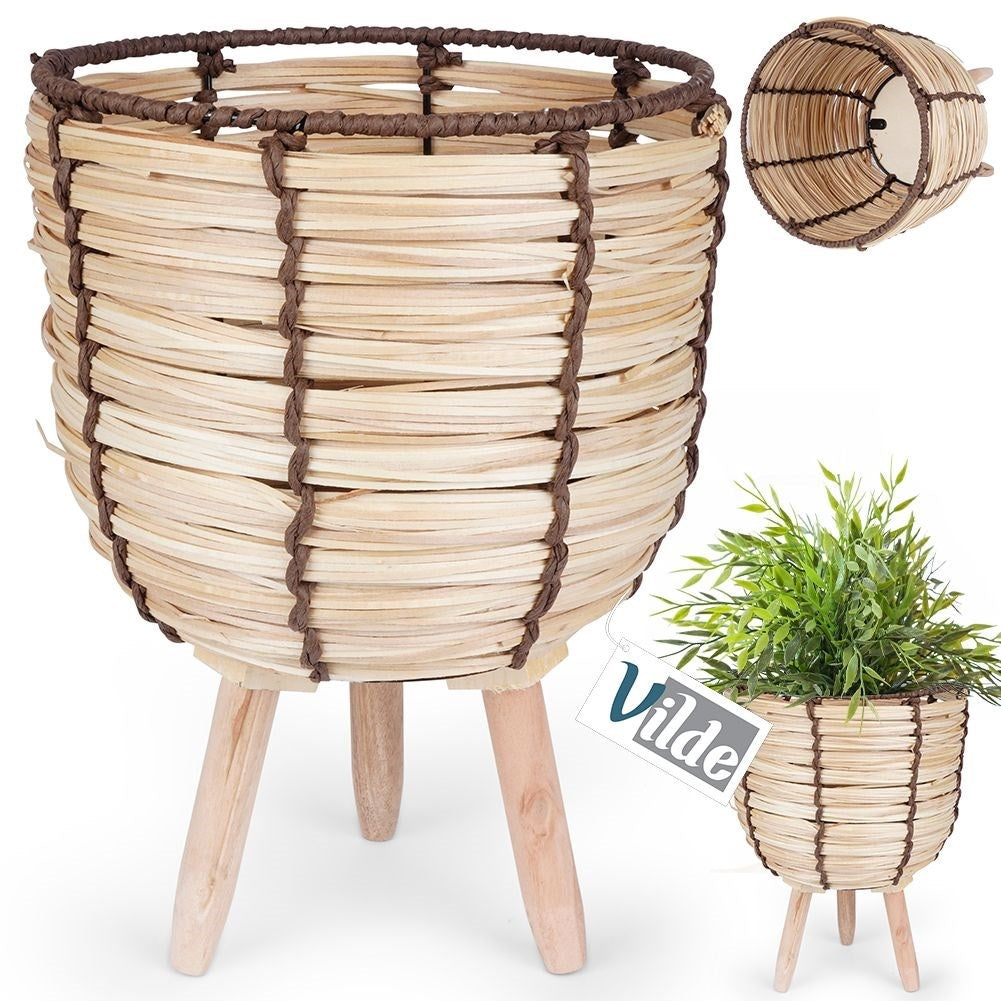 Wicker Pot on Wooden Legs in Modern Boho Style