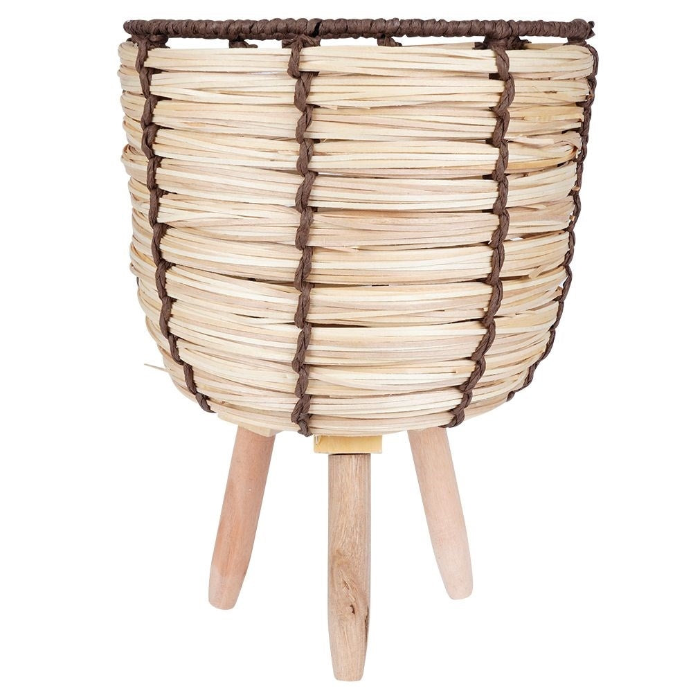 Wicker Pot on Wooden Legs in Modern Boho Style