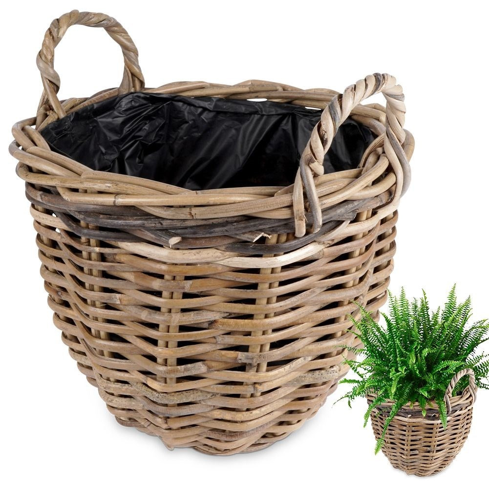 Wicker Rattan Pot with Plastic Lining for Plants