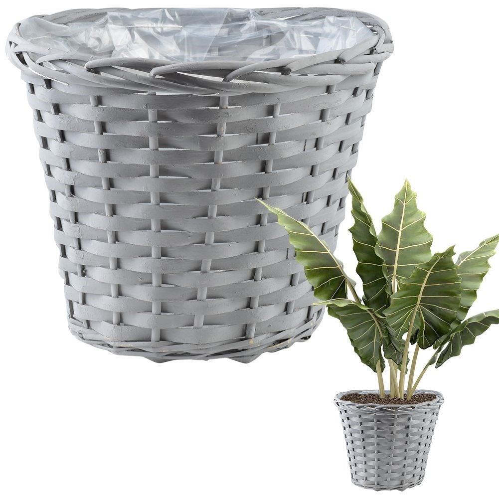 Wicker basket cover for pots, gray rattan, plastic inside