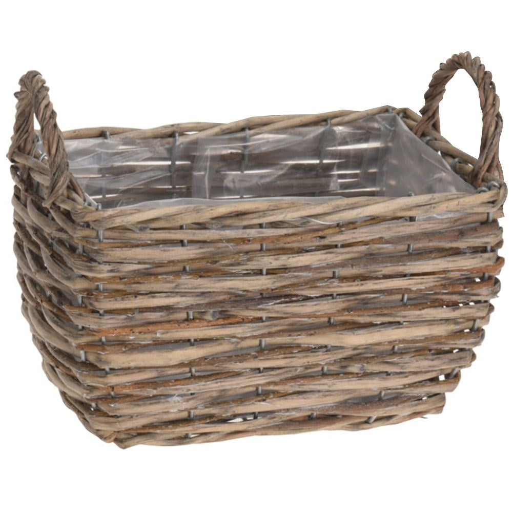 Wicker basket pot with handle for live/artificial plants