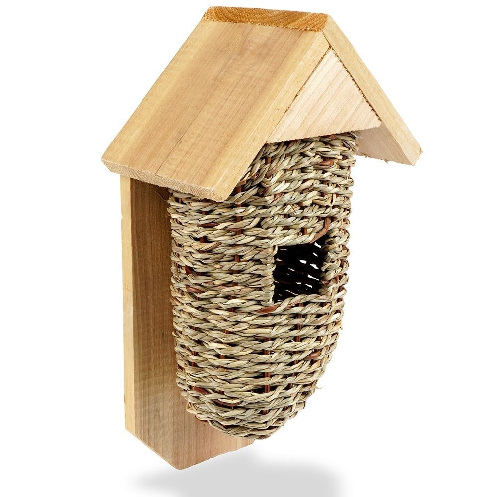 Wicker birdhouse in wood and seaweed for unique garden decor
