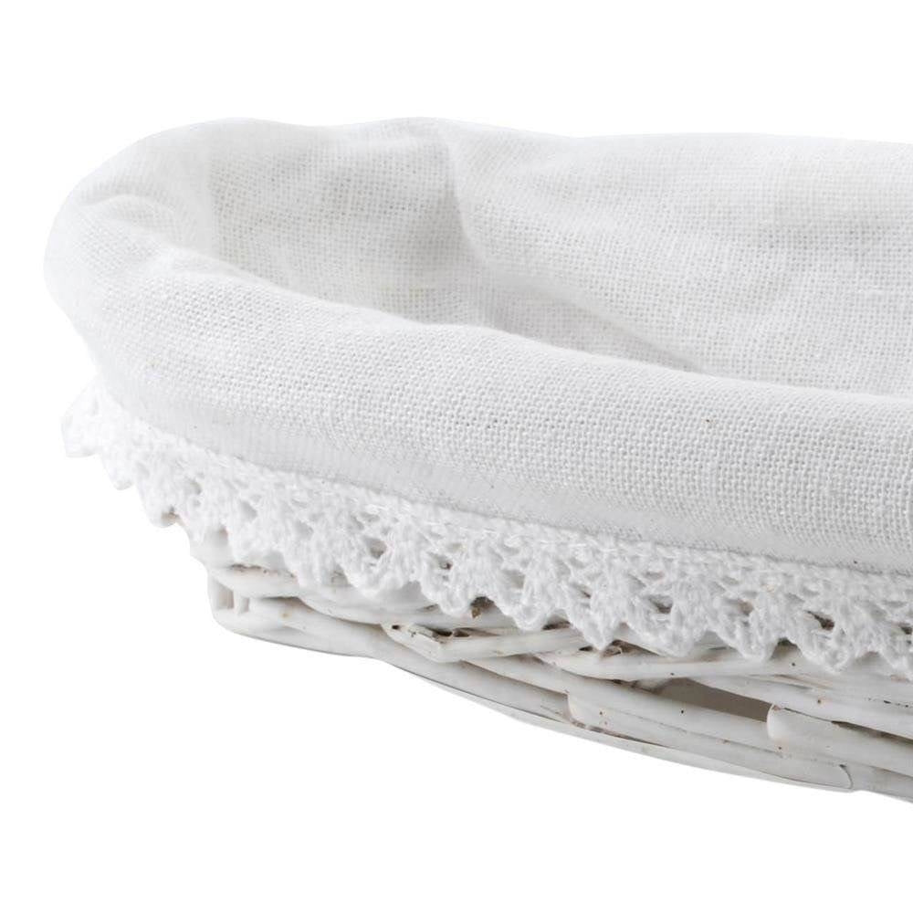 Wicker cutlery basket with light gray fabric for easy cleaning