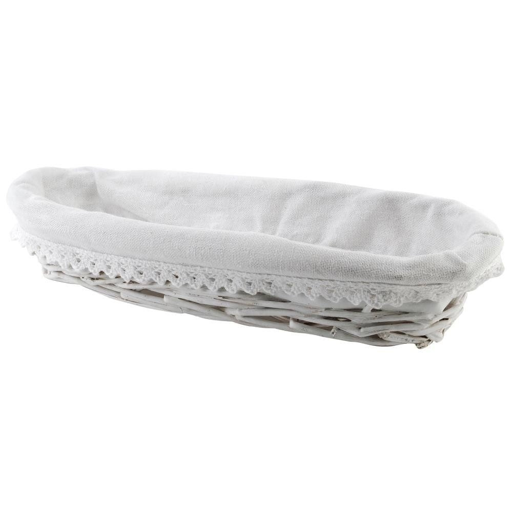 Wicker cutlery basket with light gray fabric for easy cleaning