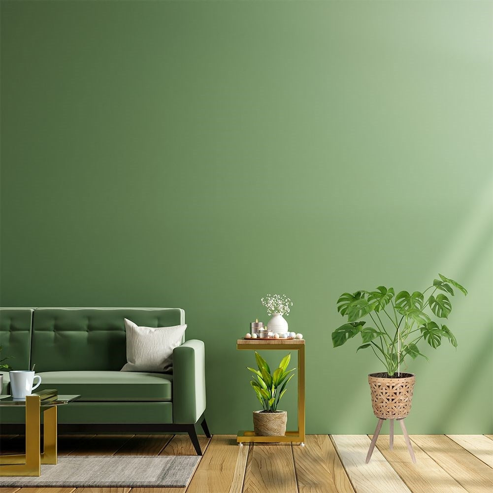 Wicker flower pot on wooden legs for boho style, live/artificial plants