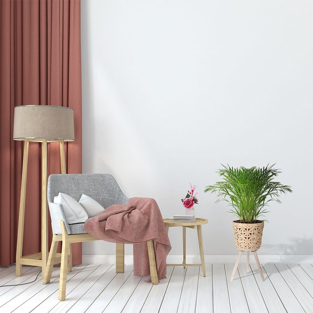 Wicker flower pot on wooden legs for boho style, live/artificial plants