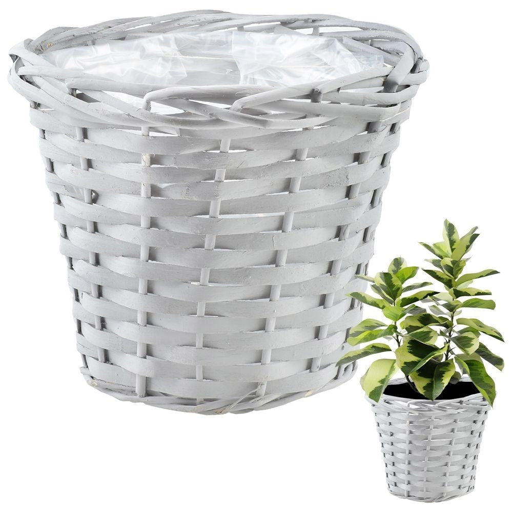 Wicker gray willow basket with plastic liner for plants
