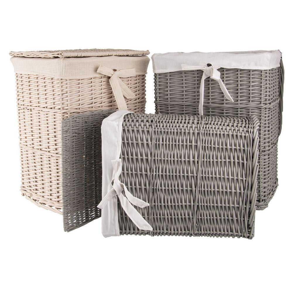 Wicker laundry basket gray 52 l