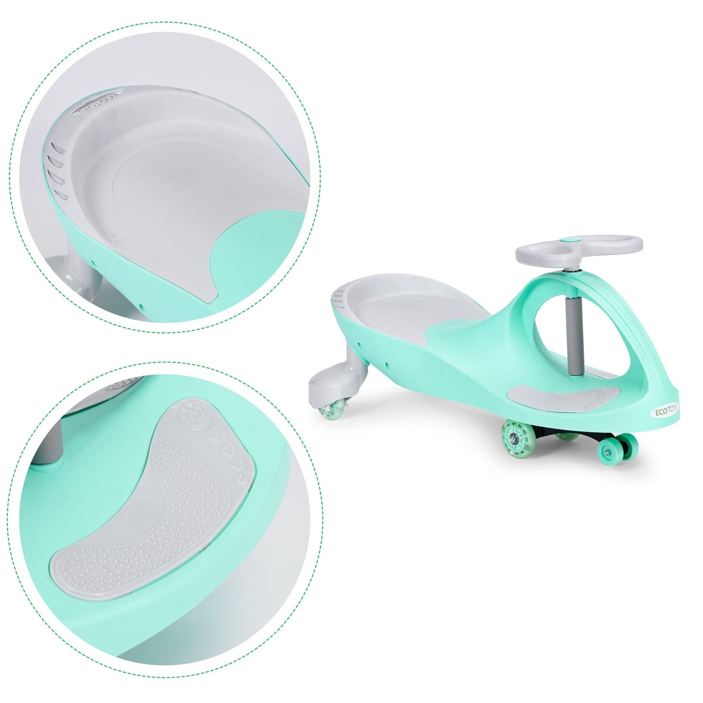 Wiggle car ride-on toy LED wheels green ECOTOYS
