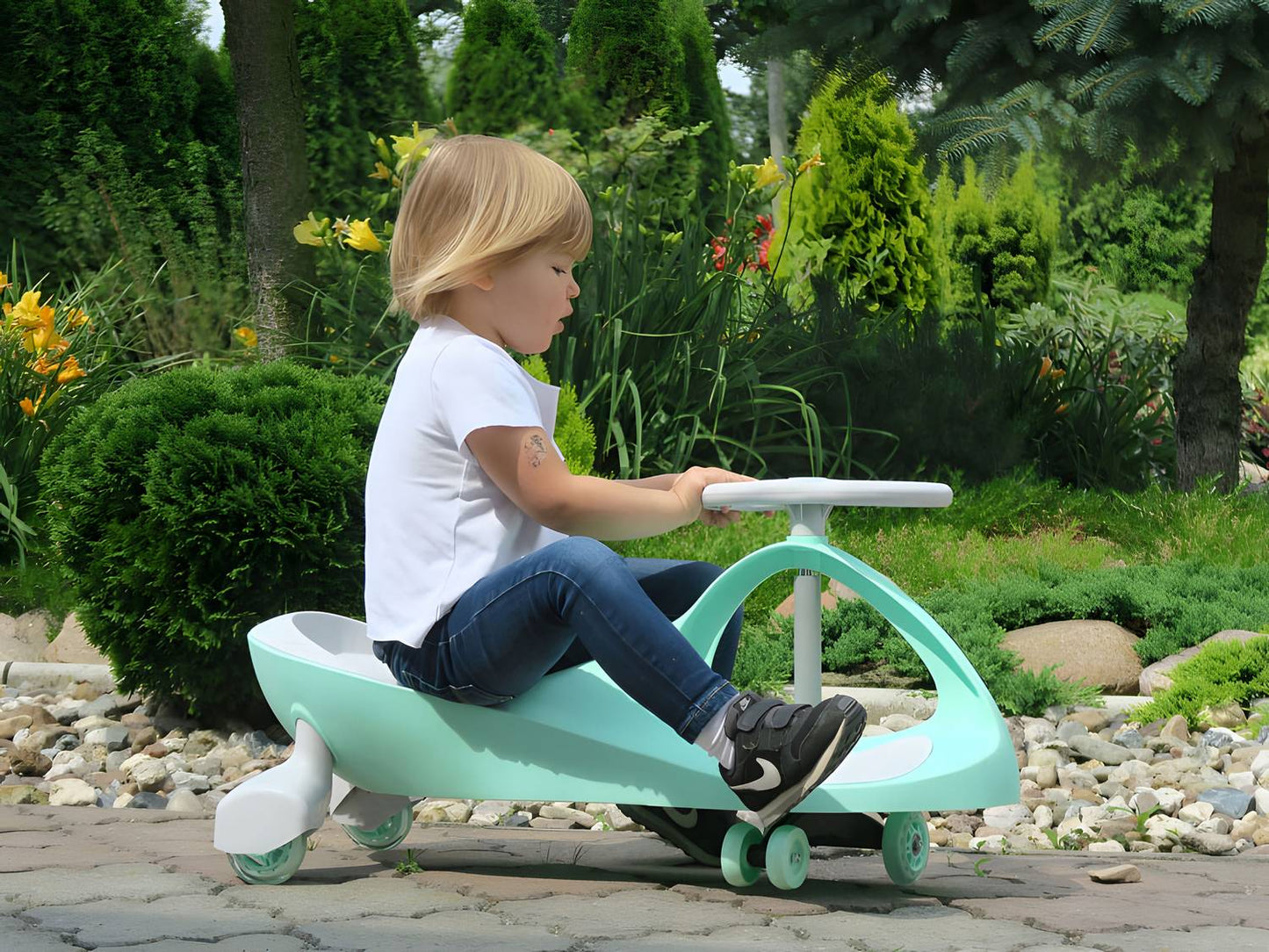 Wiggle car ride-on toy LED wheels green ECOTOYS