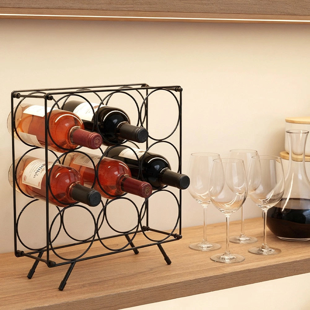 Wine Rack Metal Black – Holds 9 Bottles, Durable