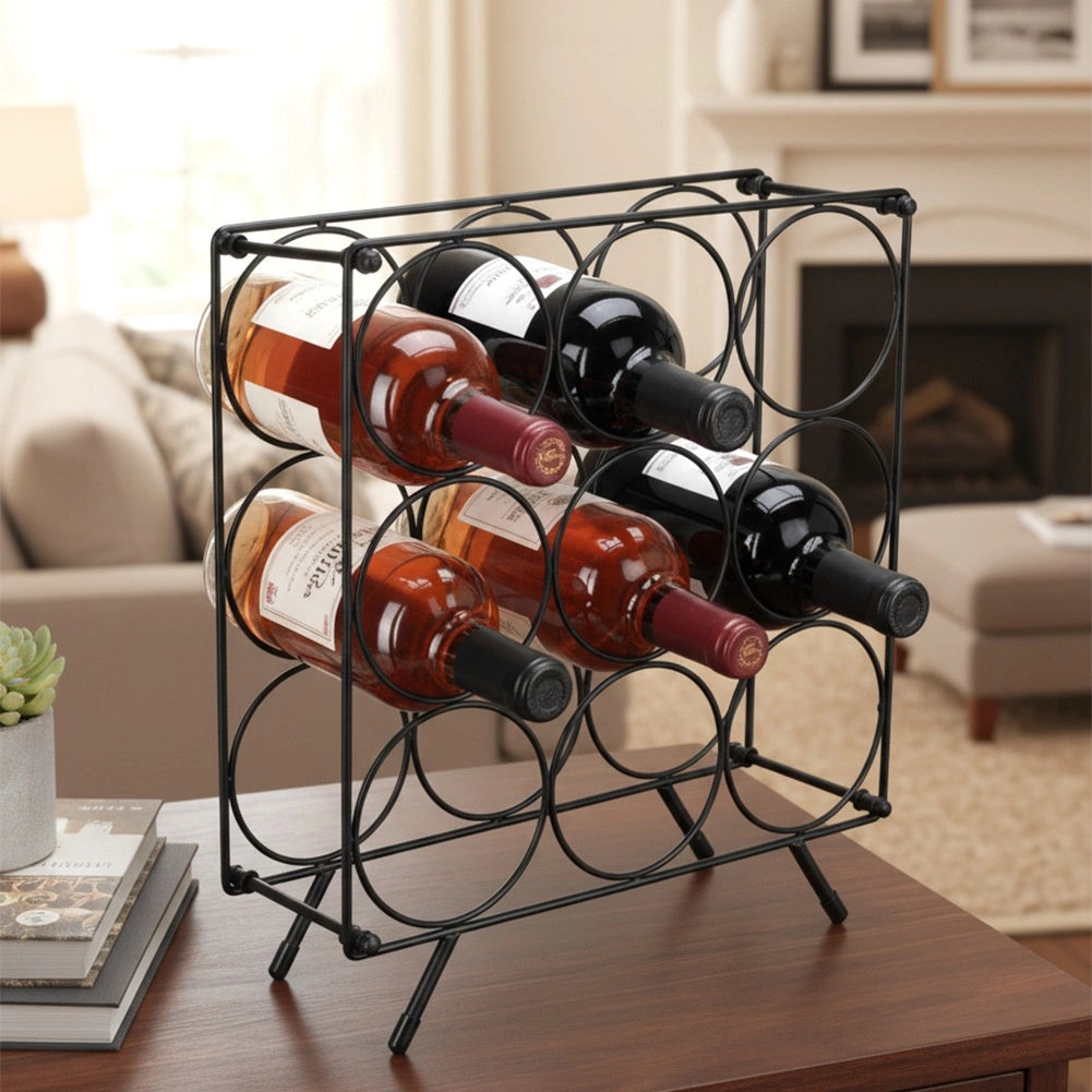 Wine Rack Metal Black – Holds 9 Bottles, Durable