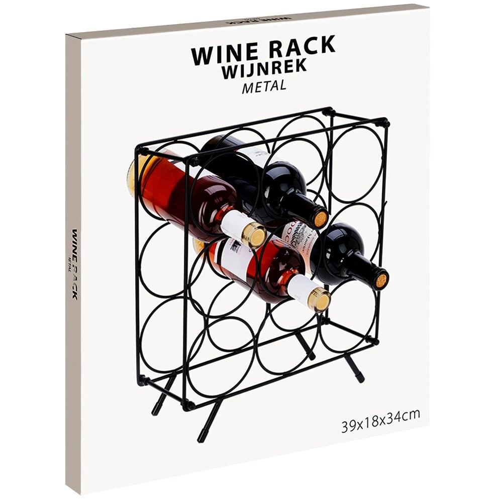 Wine Rack Metal Black – Holds 9 Bottles, Durable