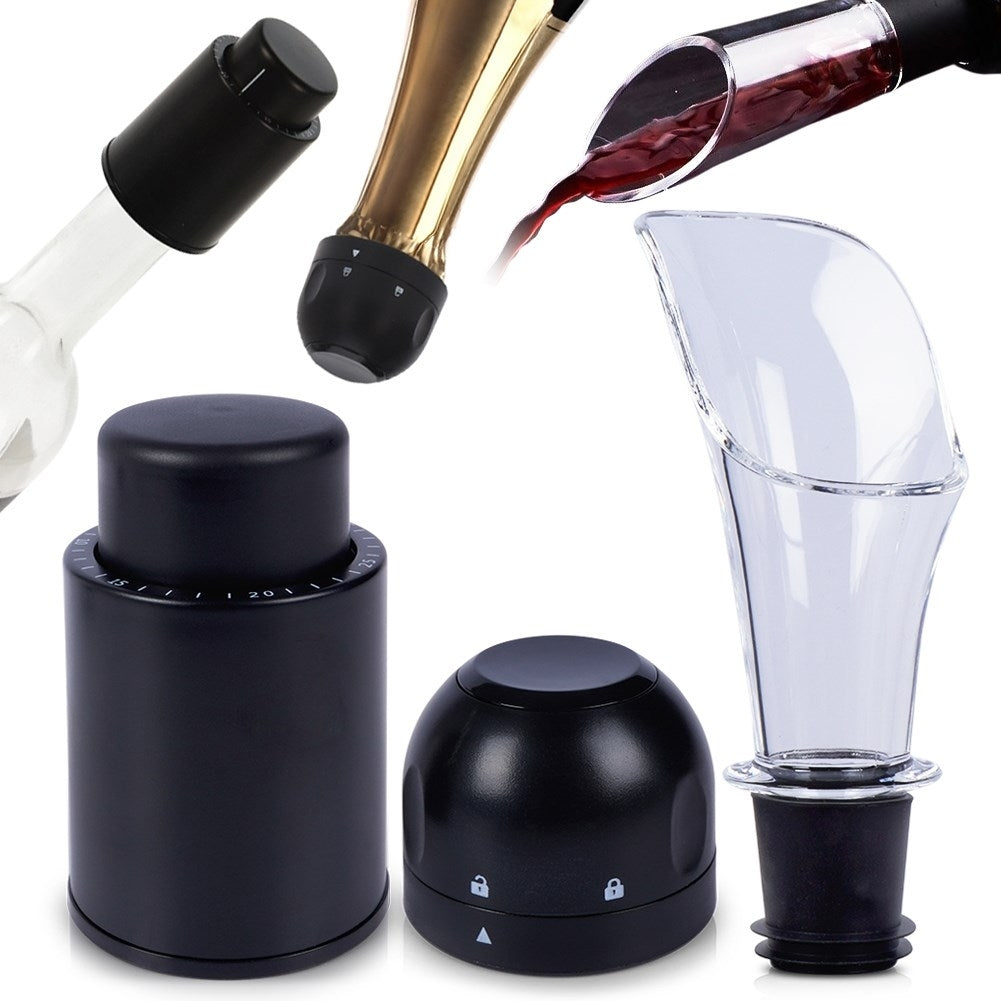 Wine accessory set: Vacuum cork, champagne cork and funnel