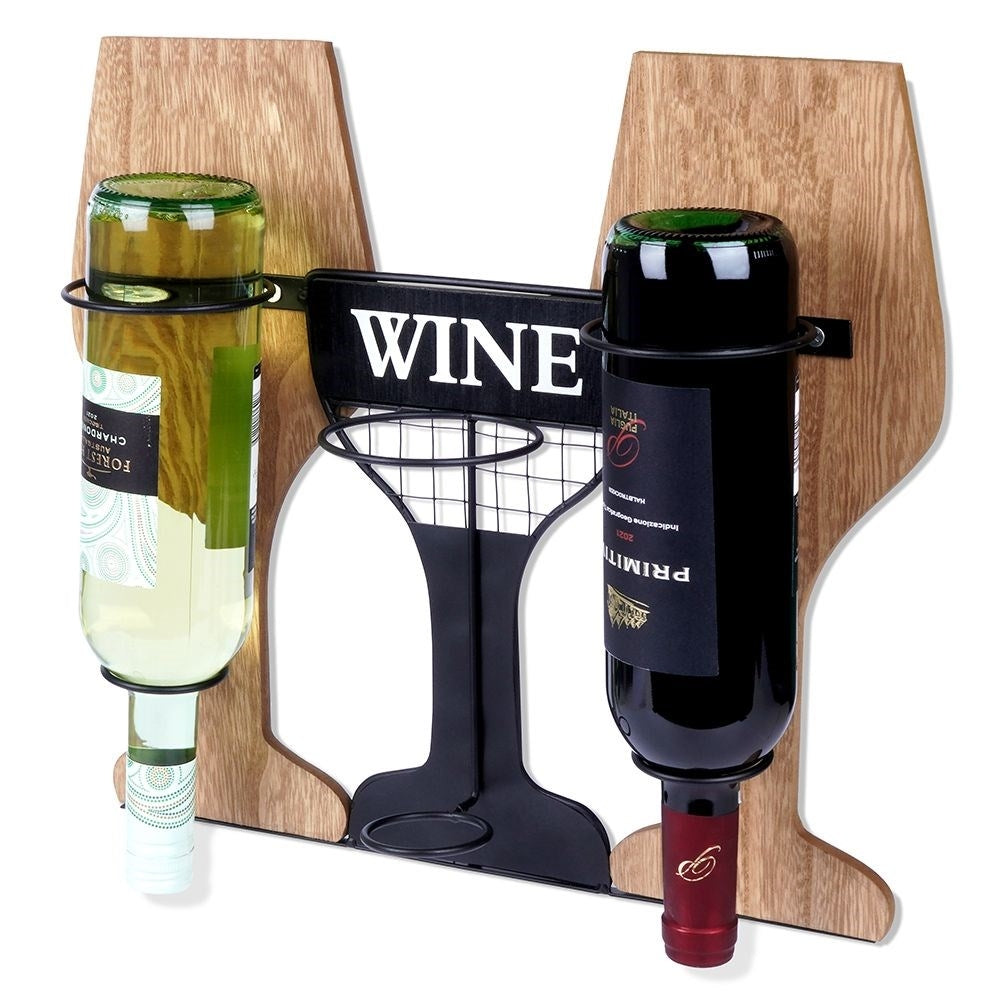 Wine rack in black metal and wood for wall mounting