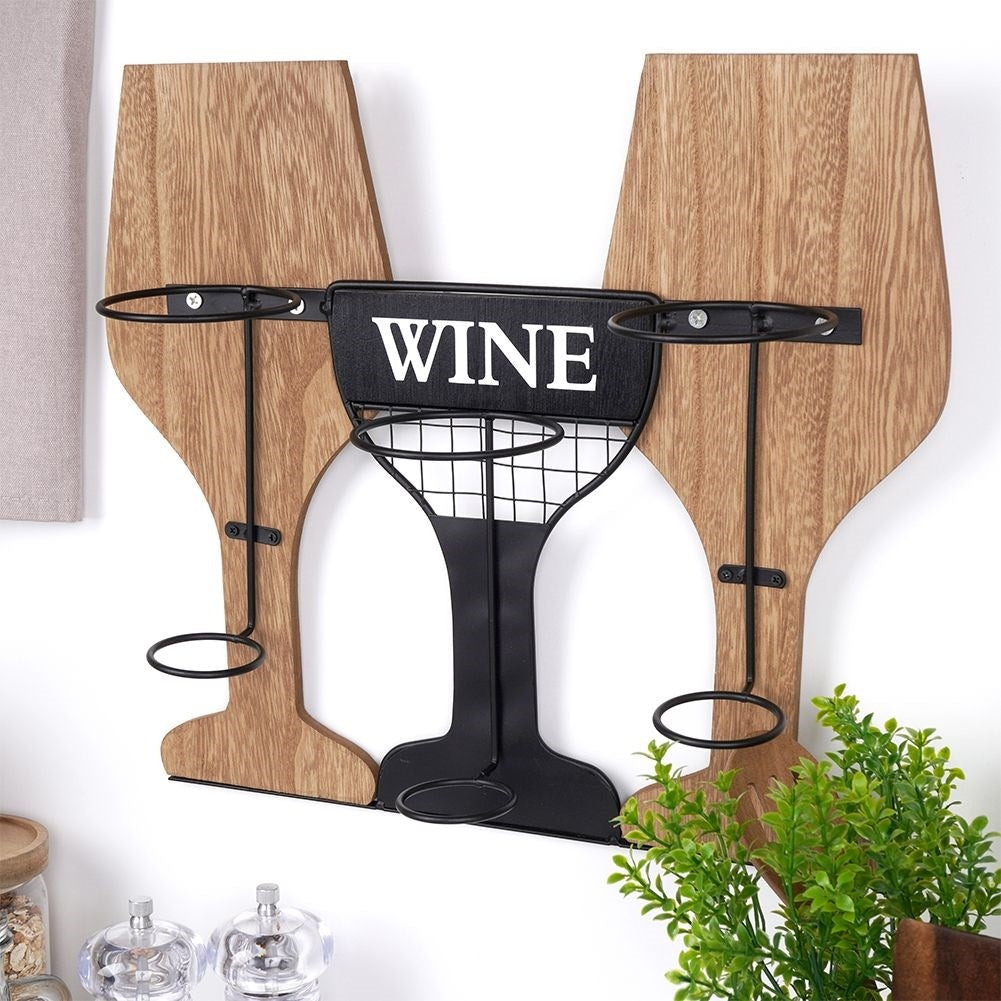 Wine rack in black metal and wood for wall mounting