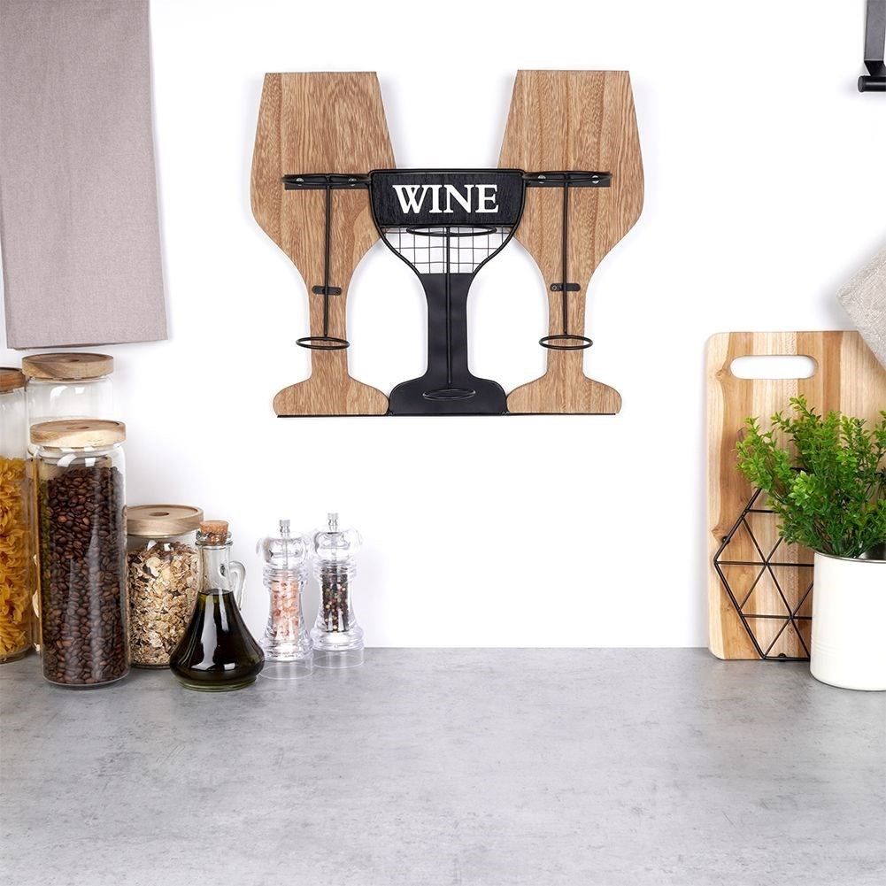 Wine rack in black metal and wood for wall mounting