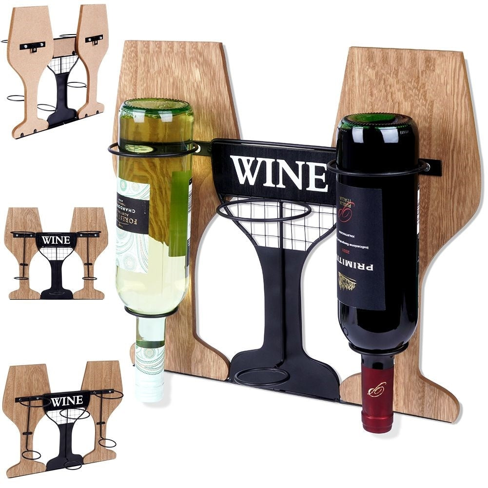 Wine rack in black metal and wood for wall mounting