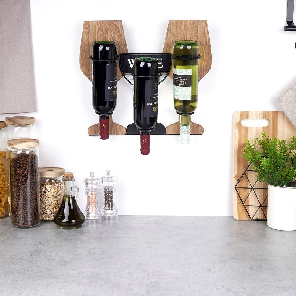 Wine rack in black metal and wood for wall mounting