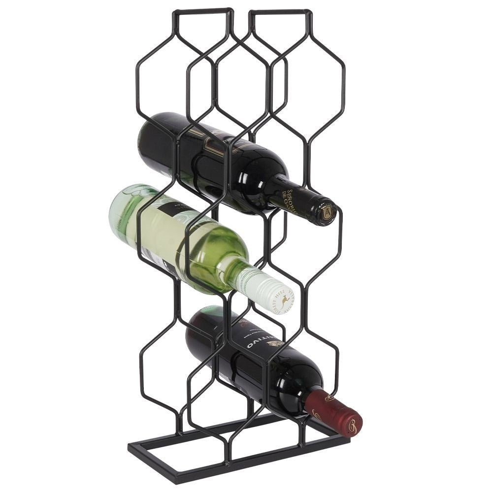 Wine rack in black metal for 8 bottles, floor or bench