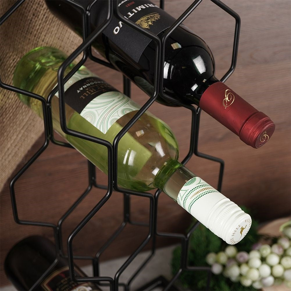Wine rack in black metal for 8 bottles, floor or bench