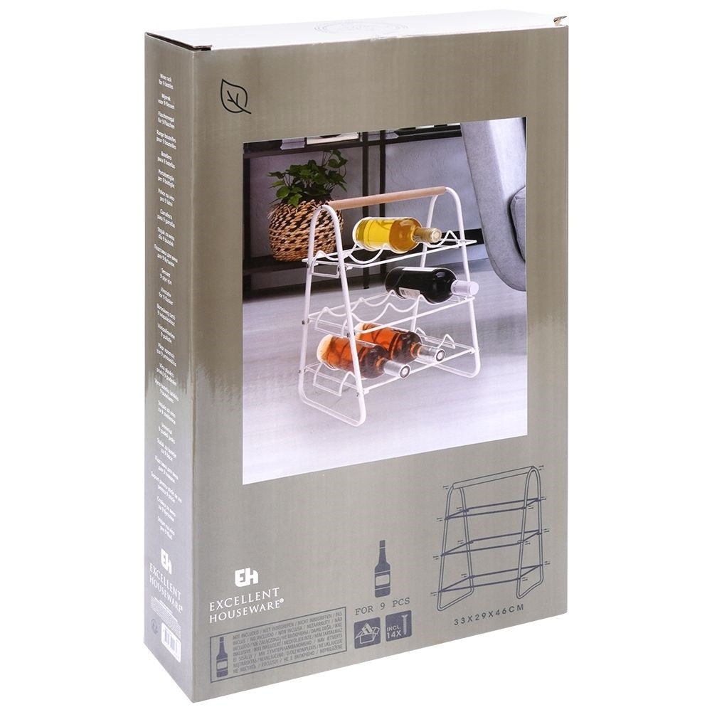 Wine rack in white metal for 9 bottles - elegant and practical