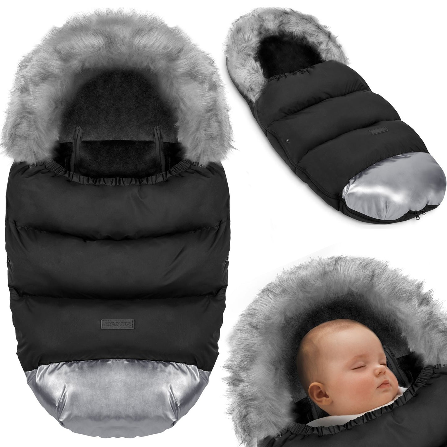 Winter bag for pram and sled Elmi Ricokids - black/silver