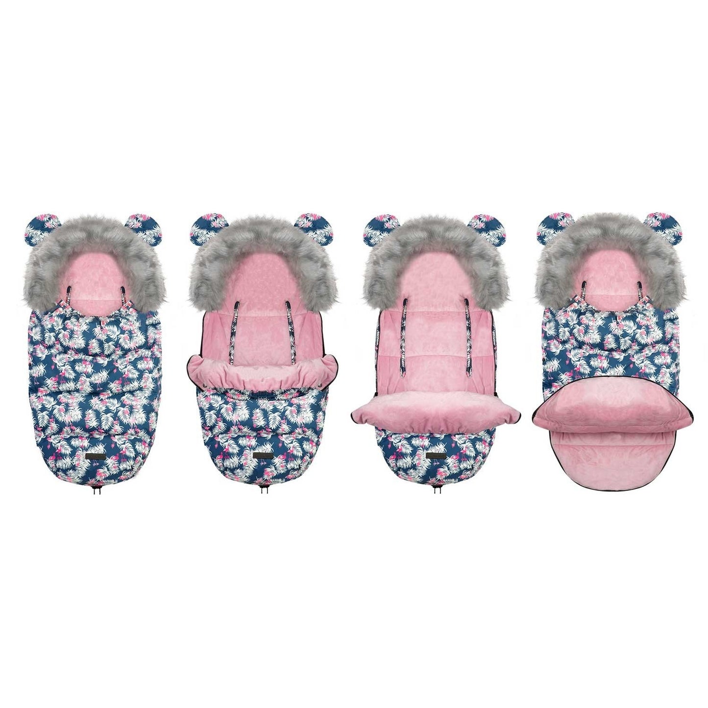 Winter bag for stroller and sled Elmi Ricokids - blue with flamingo pattern