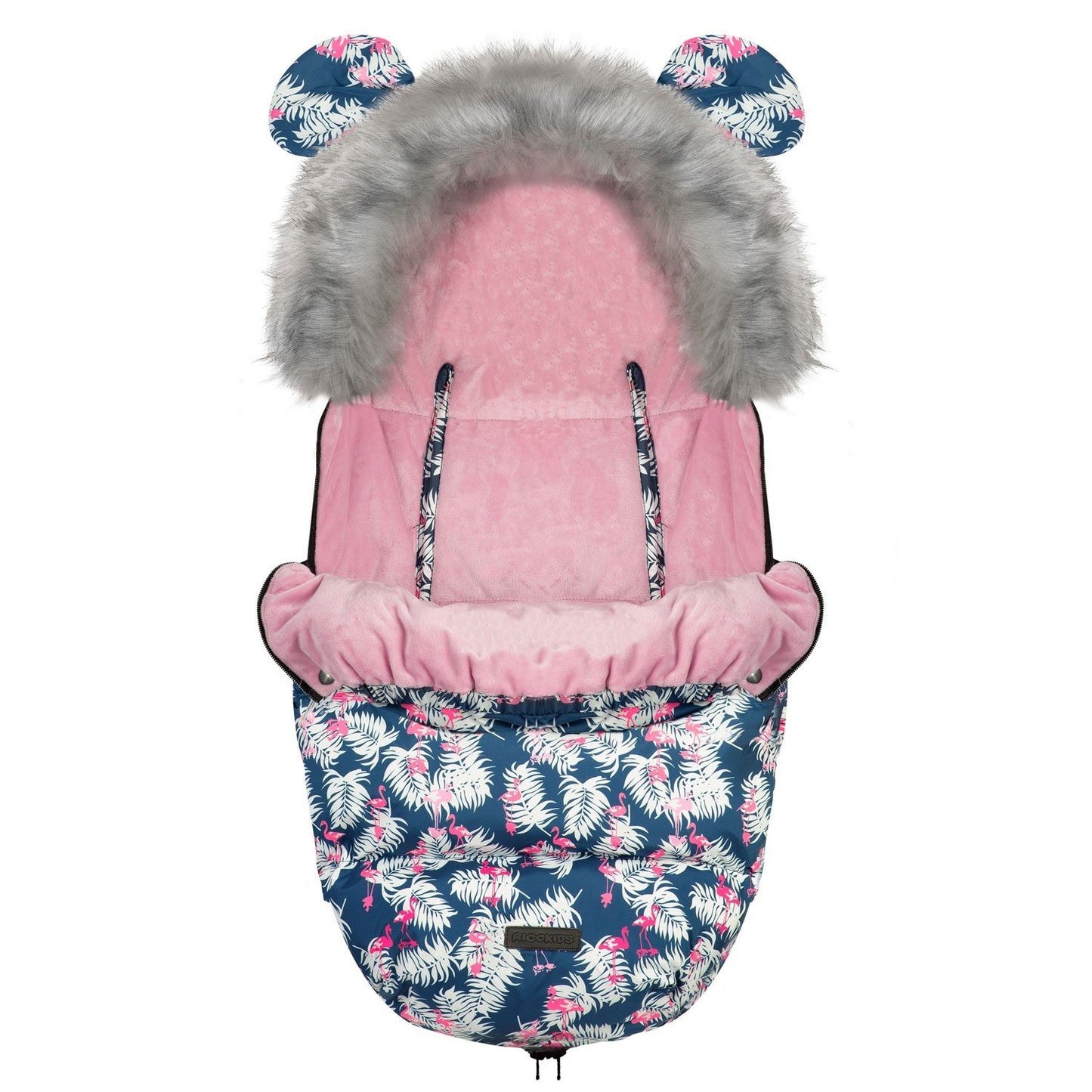 Winter bag for stroller and sled Elmi Ricokids - blue with flamingo pattern