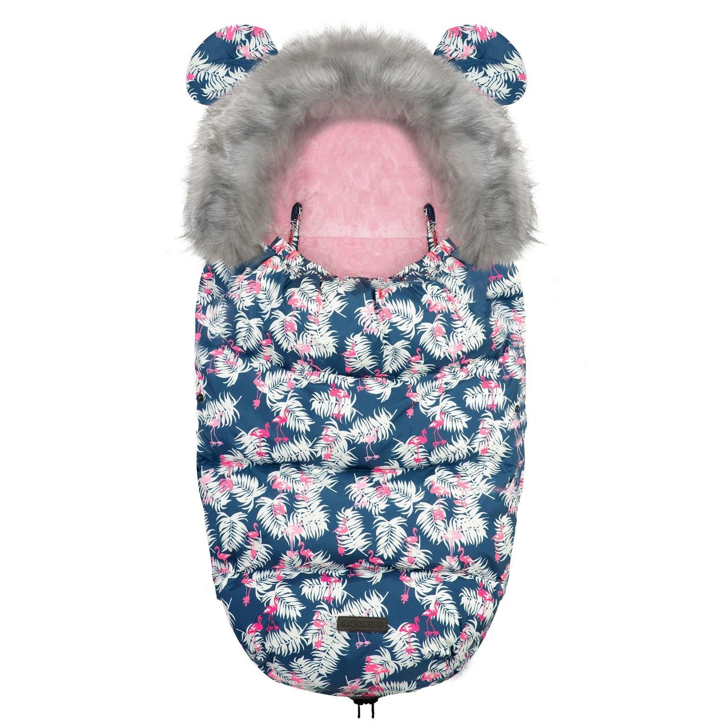 Winter bag for stroller and sled Elmi Ricokids - blue with flamingo pattern