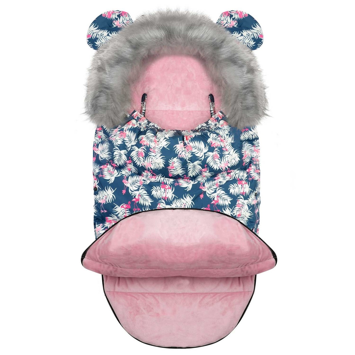 Winter bag for stroller and sled Elmi Ricokids - blue with flamingo pattern