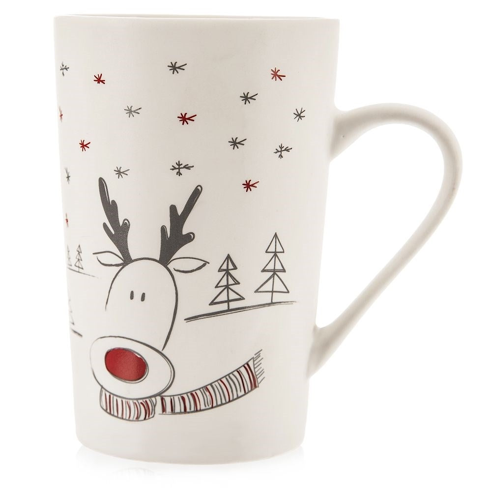Winter mug in porcelain with reindeer motif, dishwasher safe