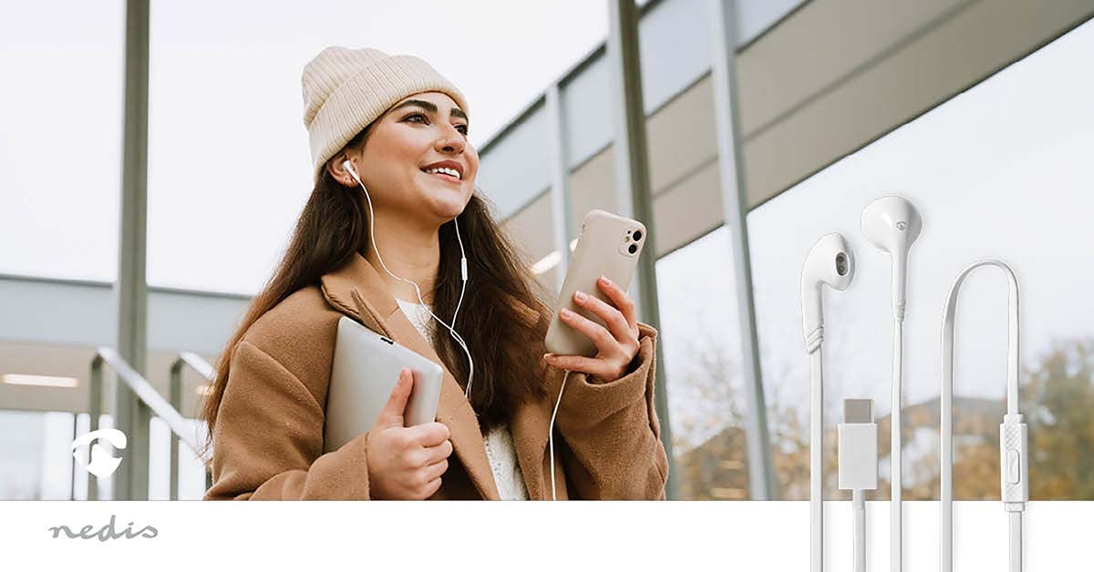 Wired Earphones | USB-C™ | Cable length: 1.20 m | Built-in microphone | Volume control | White