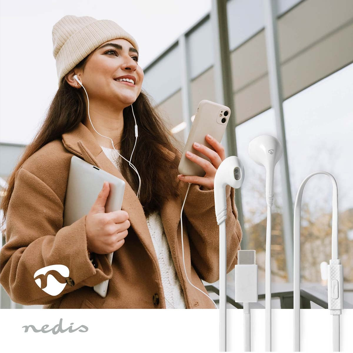 Wired Earphones | USB-C™ | Cable length: 1.20 m | Built-in microphone | Volume control | White