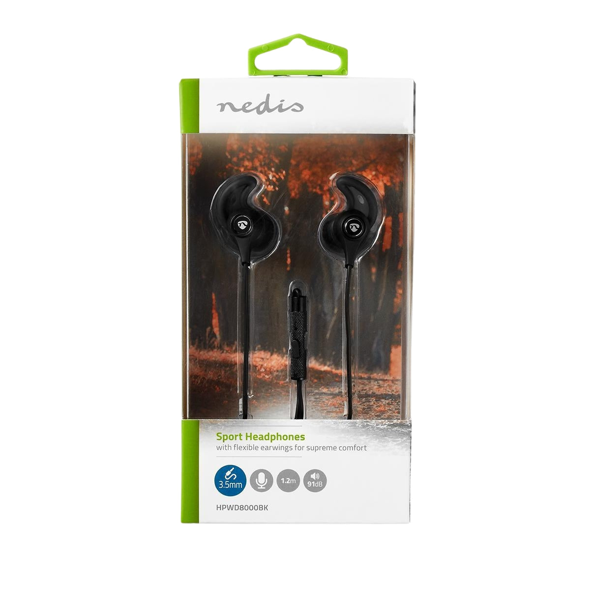 Wired Headphones | 3.5 mm | Cable length: 1.20 m | Built-in microphone | Volume Control | Ear Wings | Black