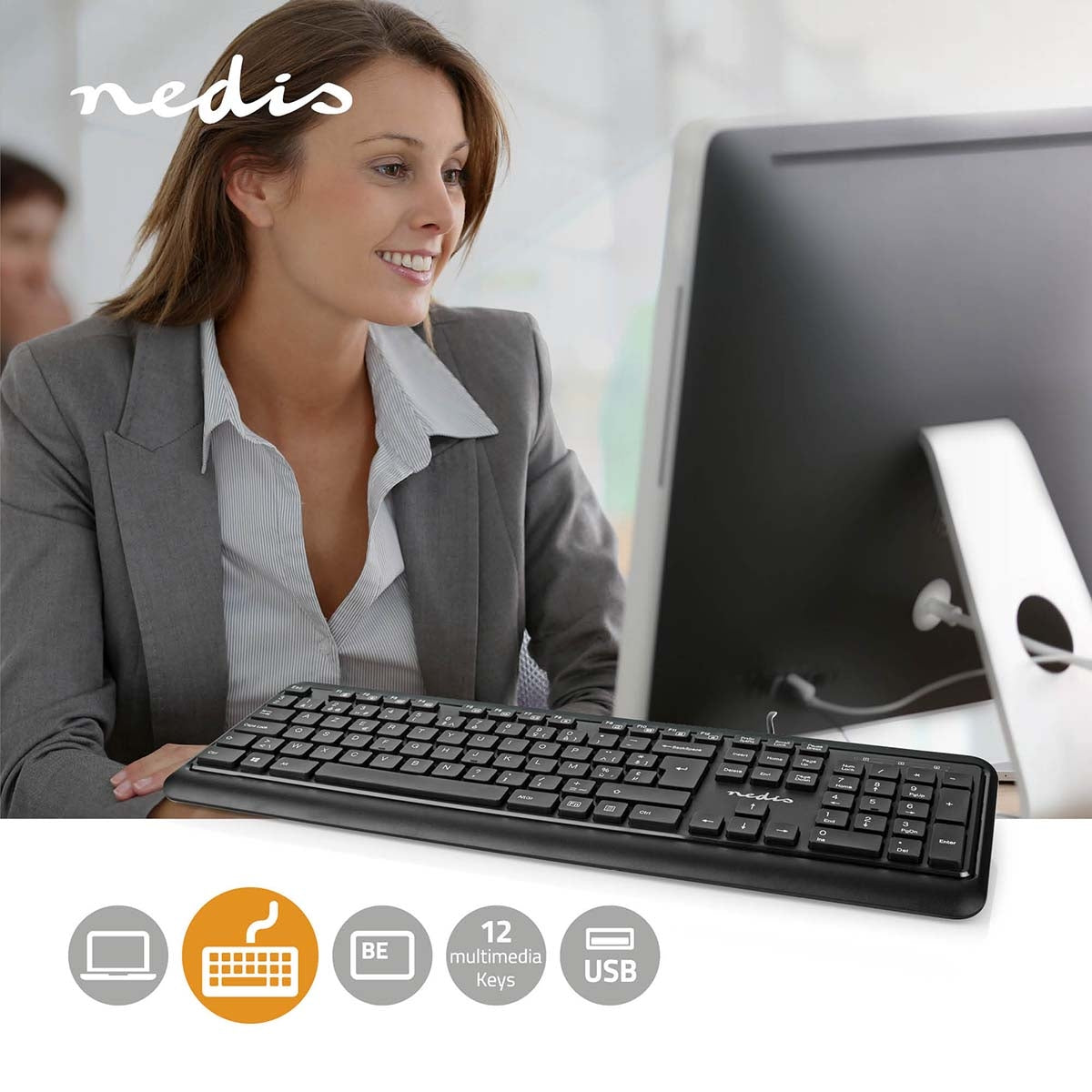 Wired Keyboard | USB-A | Multimedia | AZERTY | BE Layout | Numeric keyboard