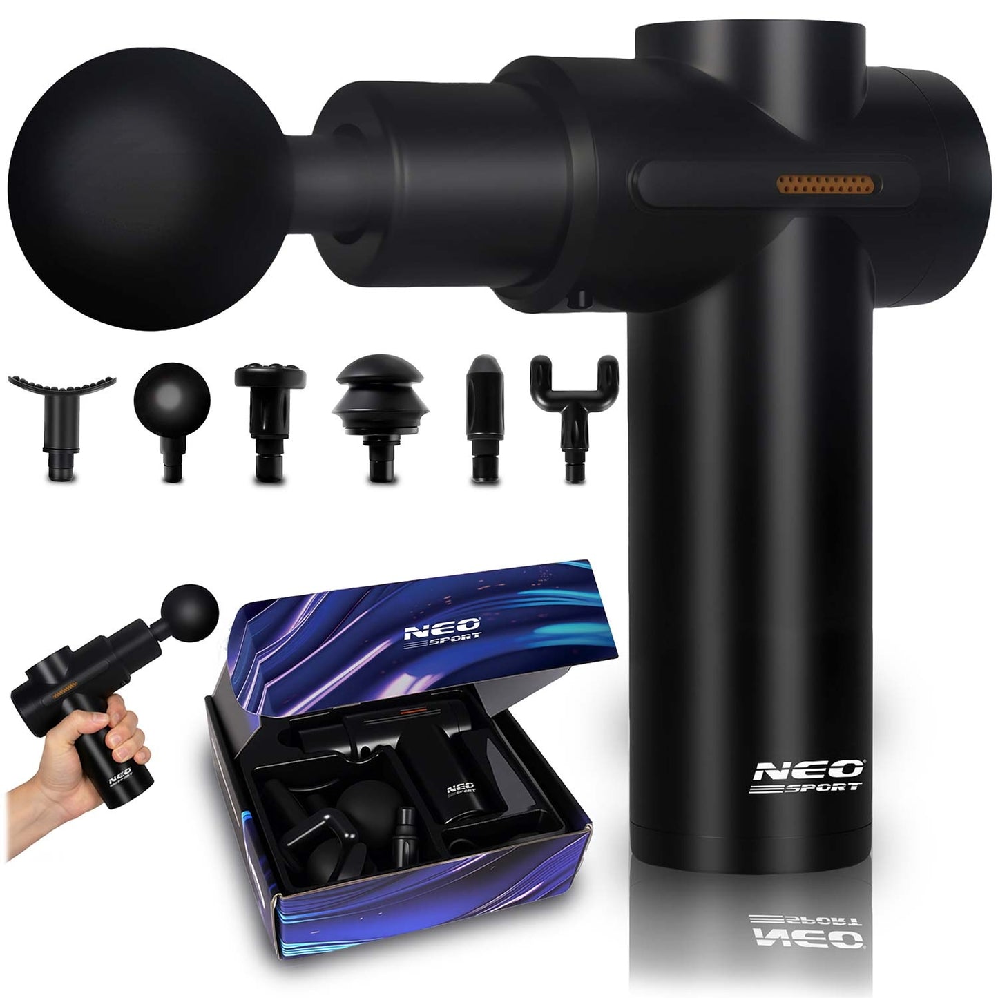 Wireless Body Massage Gun with 6 Attachments, Black