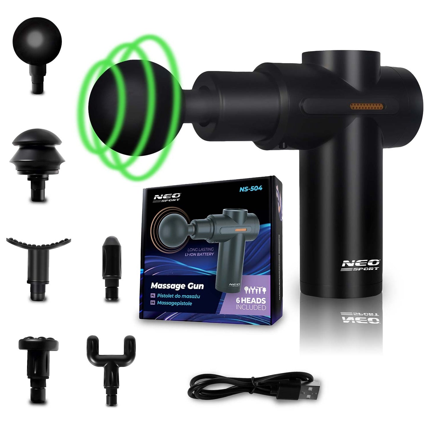 Wireless Body Massage Gun with 6 Attachments, Black