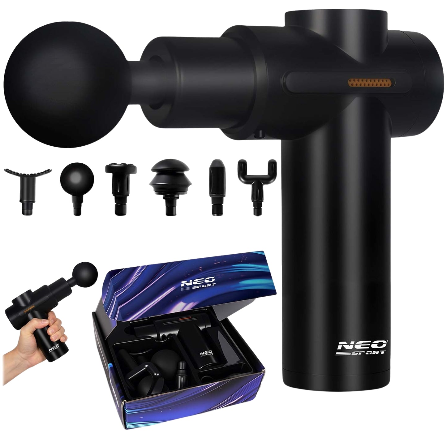 Wireless Body Massage Gun with 6 Attachments, Black