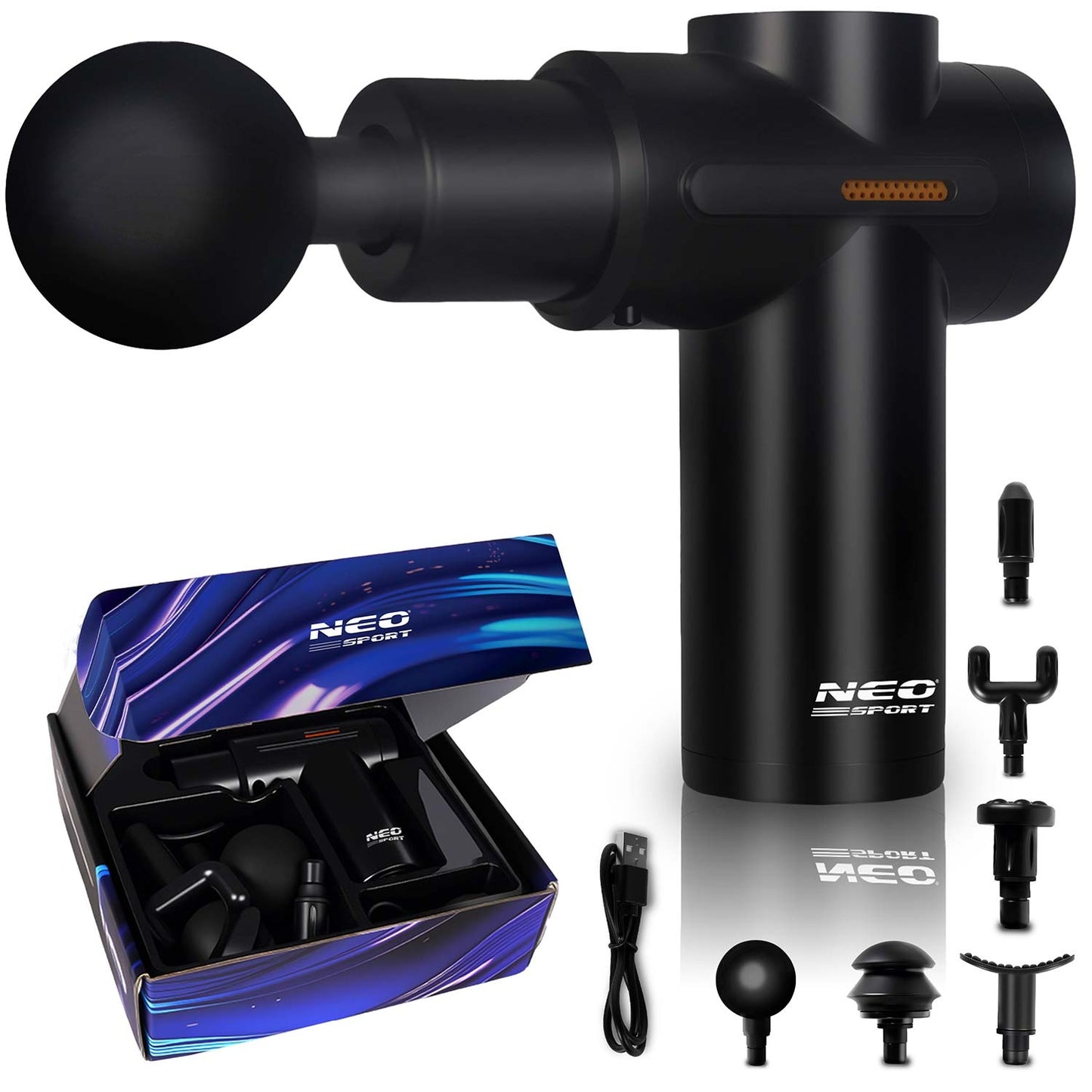 Wireless Body Massage Gun with 6 Attachments, Black