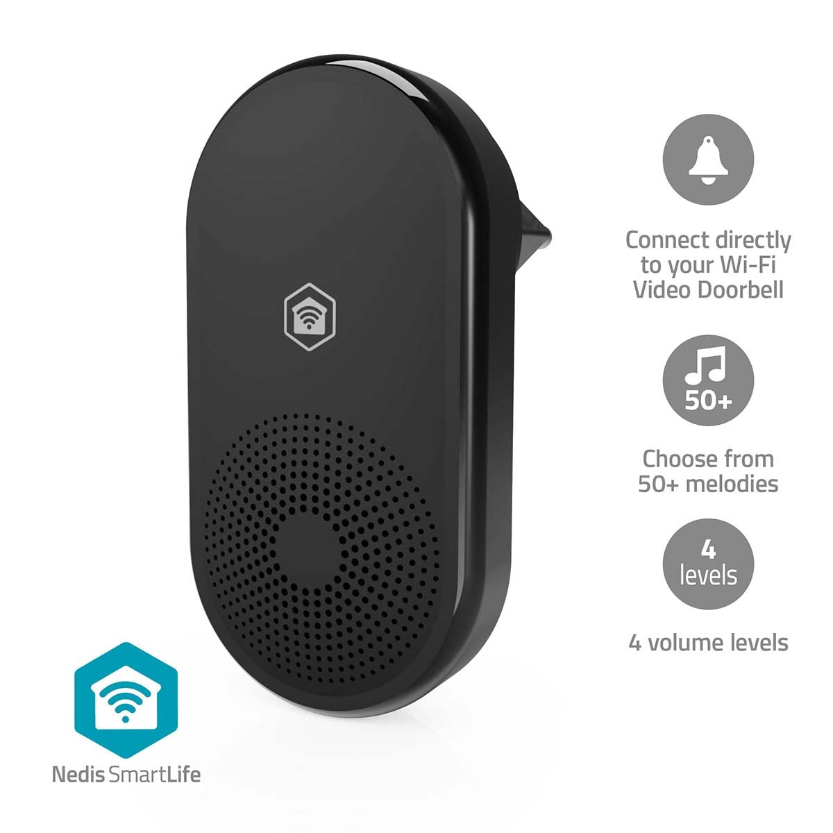 Wireless Door Chime, 55 Sounds, Adjustable Volume, Black