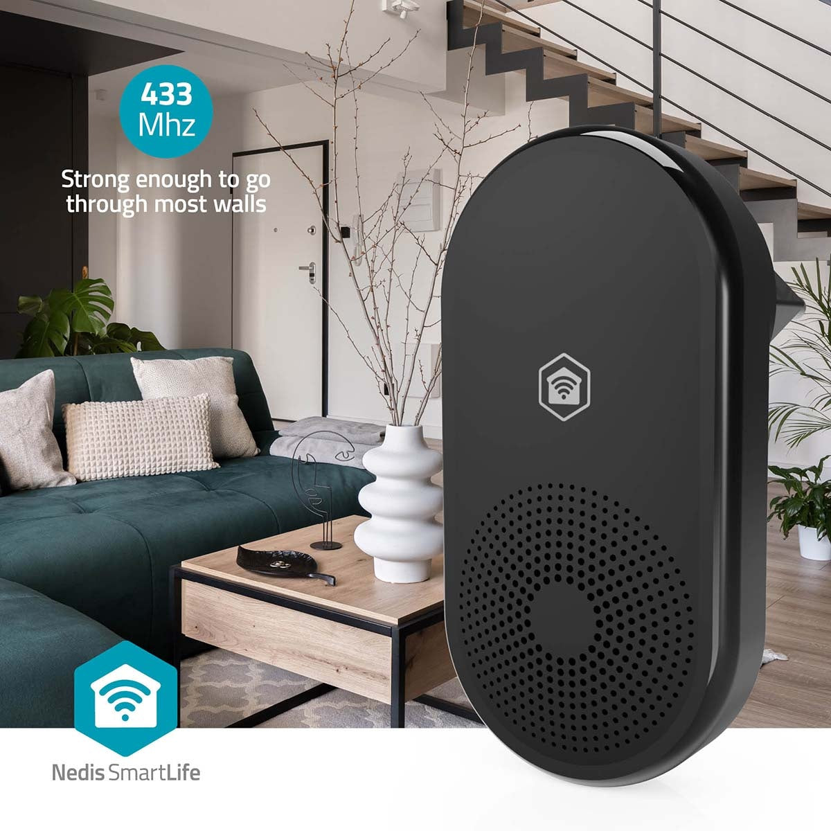 Wireless Door Chime, 55 Sounds, Adjustable Volume, Black