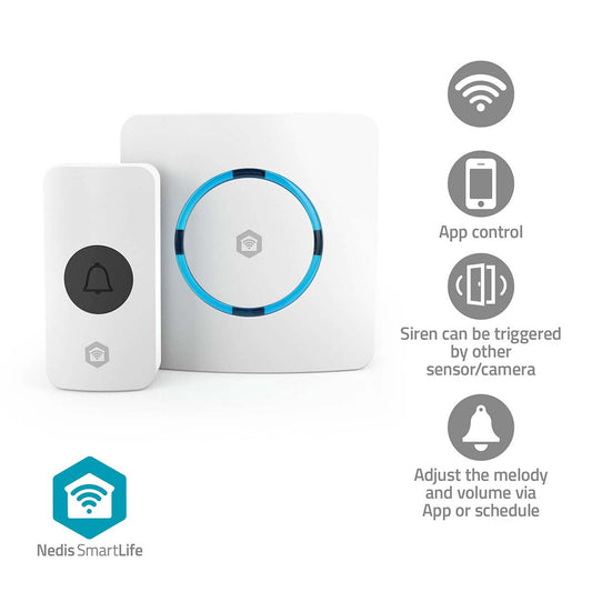 Wireless Doorbell Chime with Wi-Fi, 60 Melodies, White