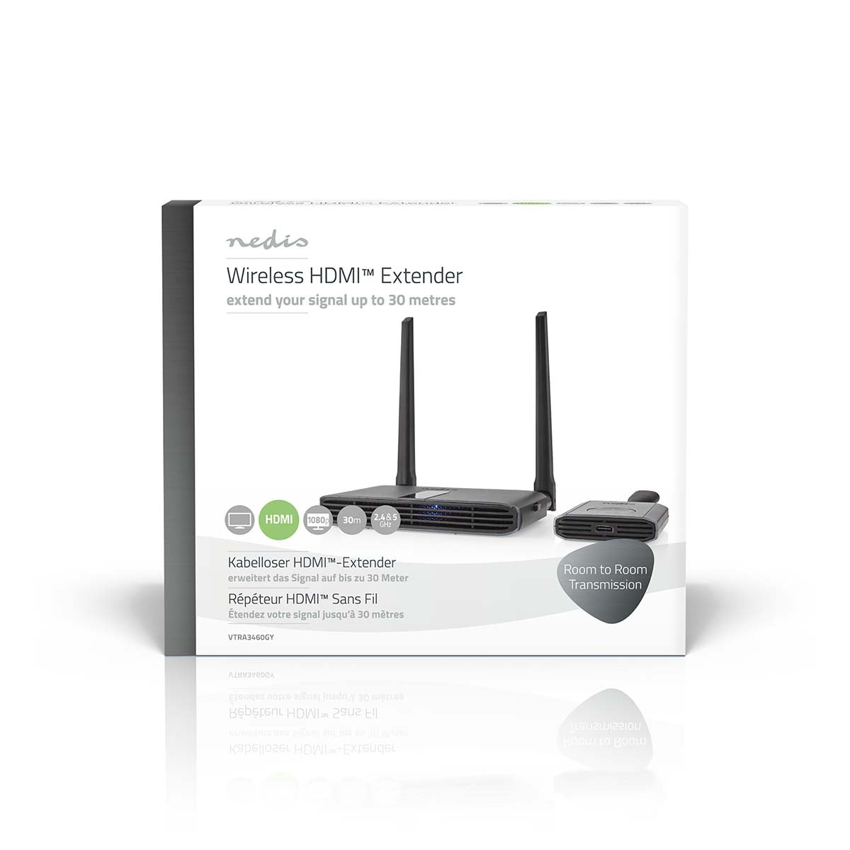 Wireless HDMI™ Transmitter | Wi-Fi | 2400-5000 MHz | 30.0 m (line of sight) | Maximum resolution: Full HD 1080p | 1.65 Gbps | IR Return function | Grey