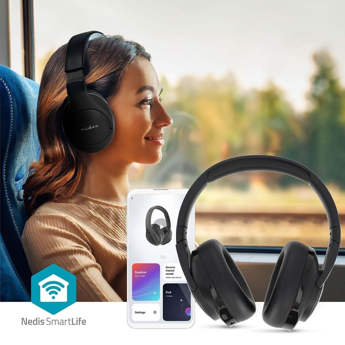 Wireless Over-Ear Headphones | Maximum battery play time: 28 hrs | Built-in microphone | Press Control | Hybrid (ENC + ANC) | Voice control support | Volume control | Black