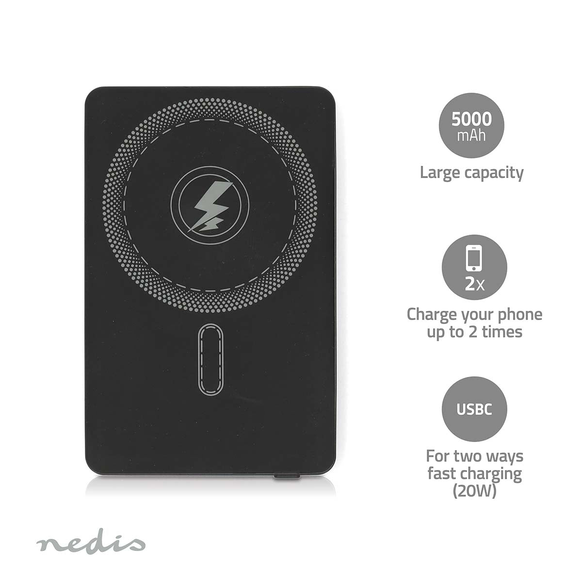 Wireless Powerbank 5000mAh, USB-C, 20W PD, MagSafe Compatible