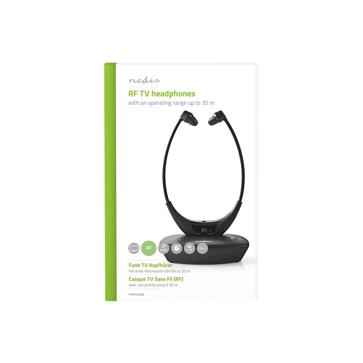 Wireless TV Headphones | RF | In-Ear | Maximum battery life: 4.5 hours | 35 m| Digital Audio | Battery dock | Balance control | Black