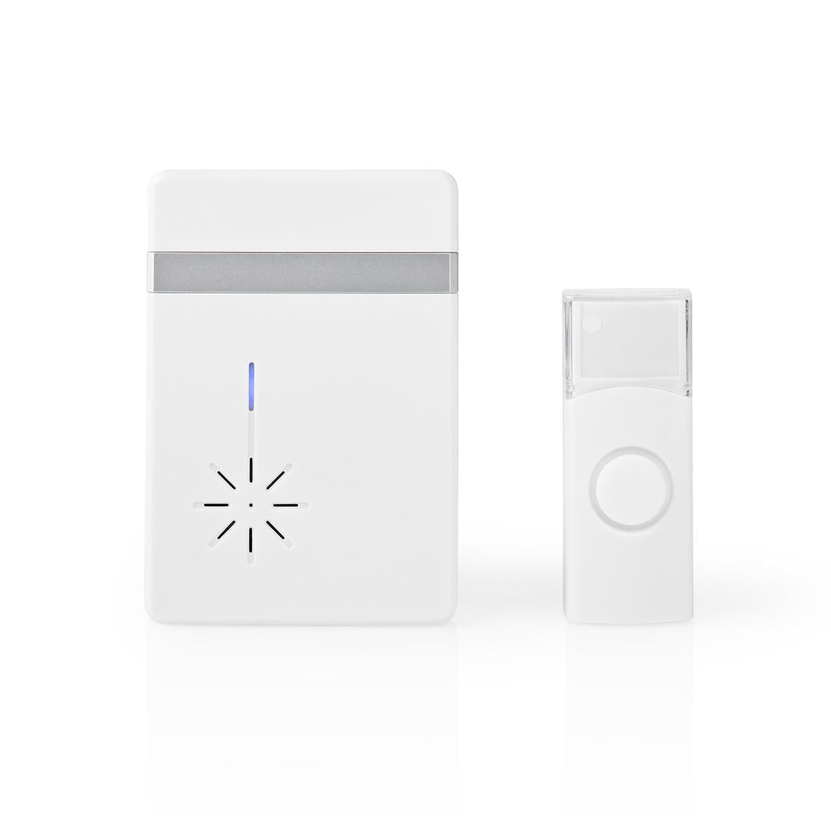 Wireless doorbell | Battery powered | 3 V DC | 1x CR2032 | Volume: 80 dB | Signal range: 300 m | IP44 | 36 Melodies | 1 Recipient | White